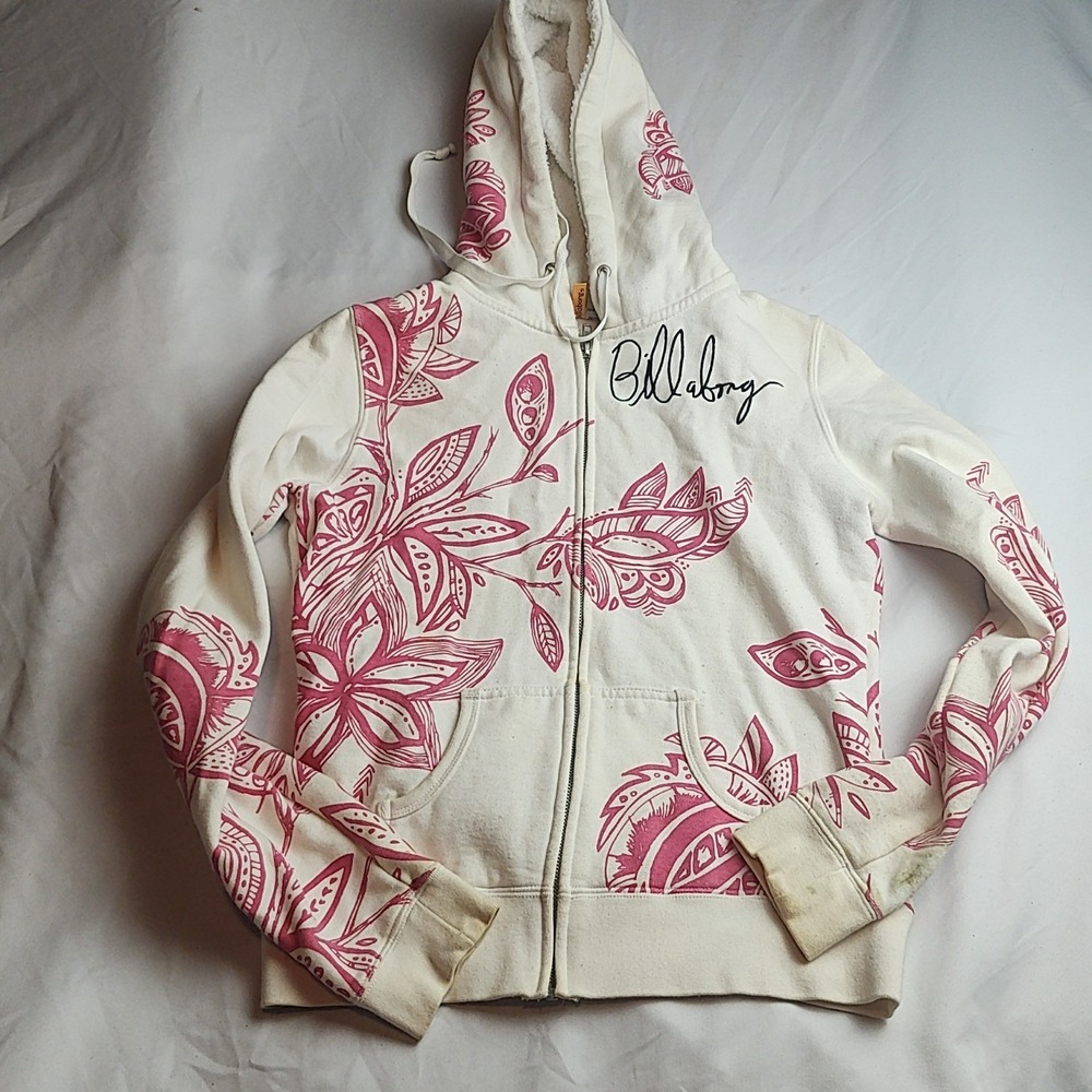 Billabong Full Zip Hoodie Sherpa Lined Floral Women's Size Medium